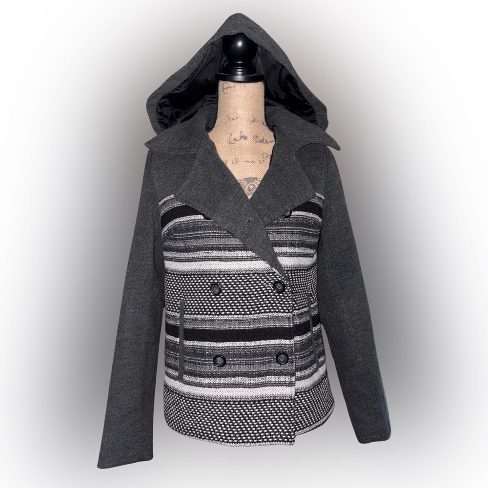 Jack By Bb Dakota Charcoal Striped Hooded Pea Coat